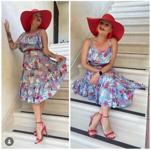 Abel the label Floral Blue ruffle asymmetrical Dress med